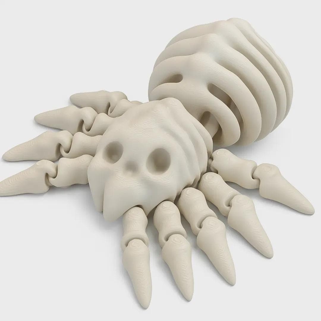 Articulated Skeleton Spider Fidget Toy, Skull Desk Toy, Gothic Halloween Decor, PLA Filament