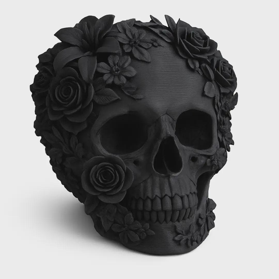 Floral Skull Decor 3D Printed Gothic Skull with Roses, Dark Aesthetic Desk Decor, Halloween Goth Gift, Day of the Dead Style Sculpture