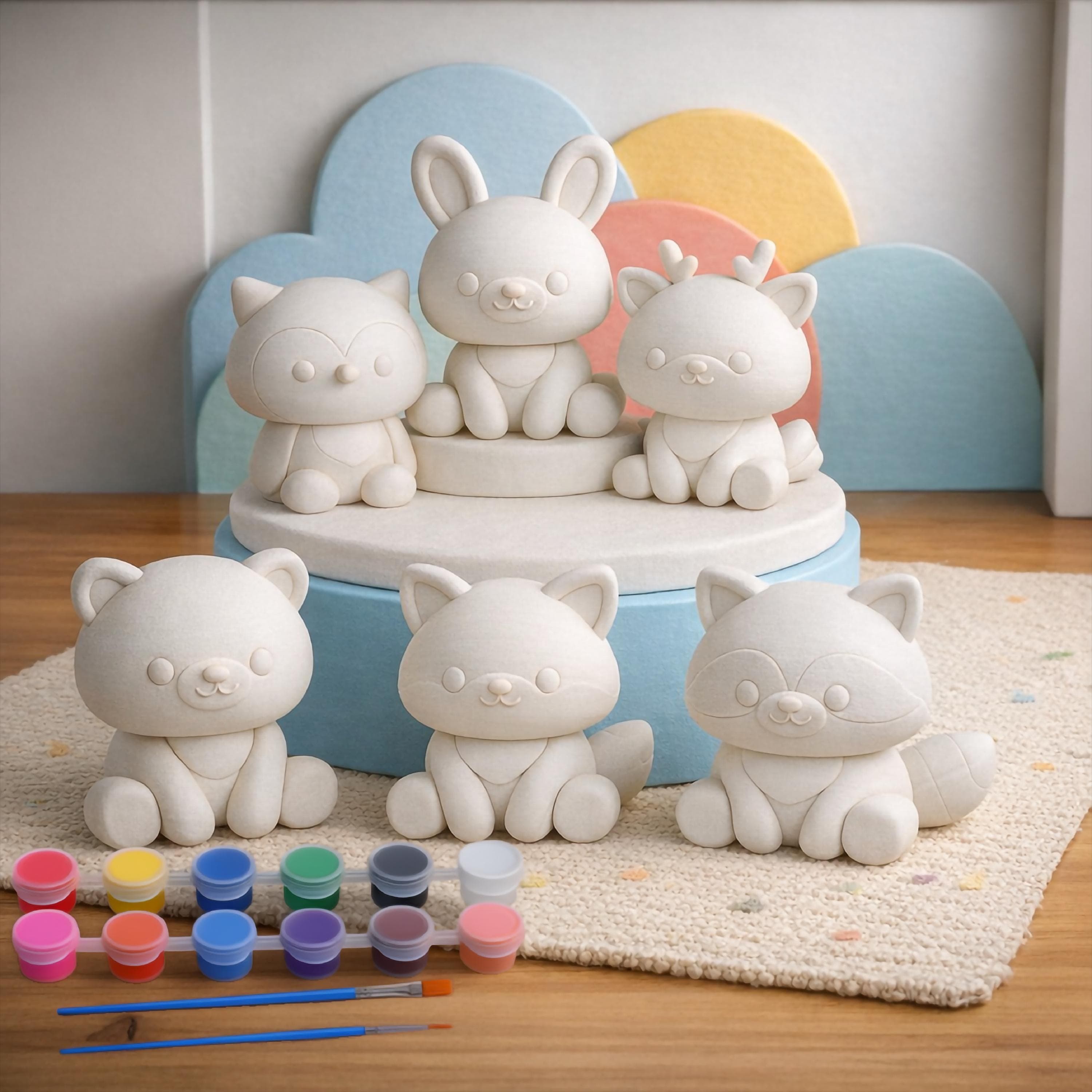 DIY Wilderness Animals Painting Kit | 3D Printed Craft | 12 Paint colors, 6 Animals, Brushes