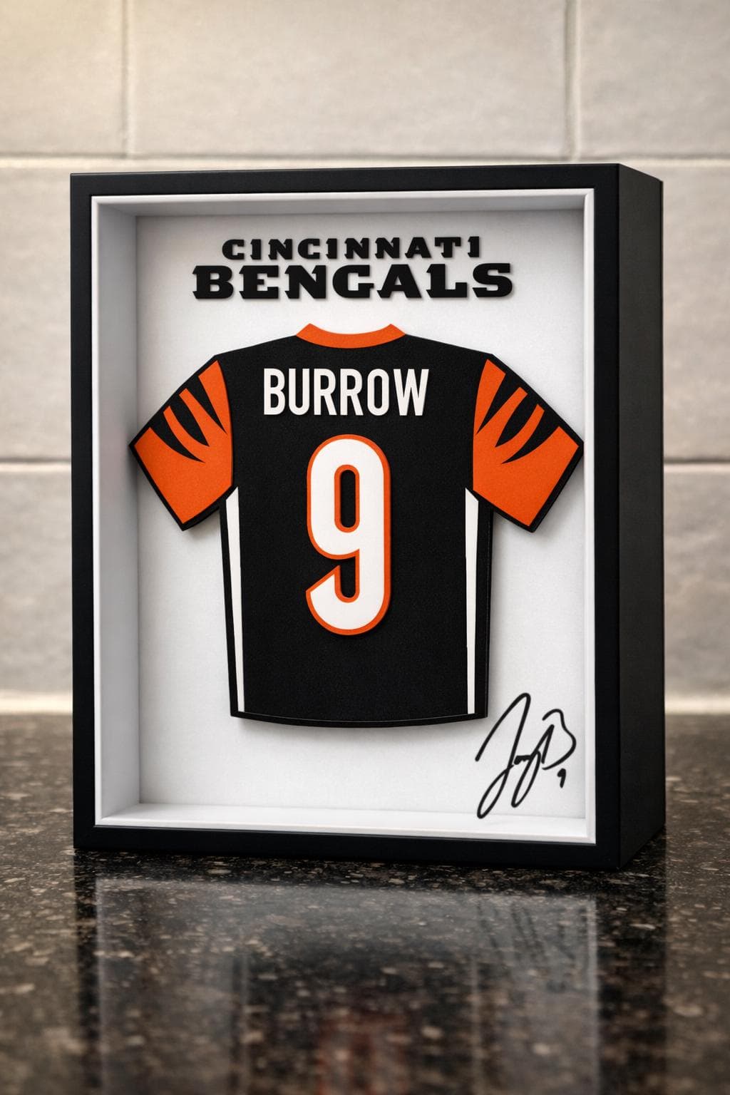 3D Printed Joe Burrow Jersey Shadow Box Display, Cincinnati Bengals Decor