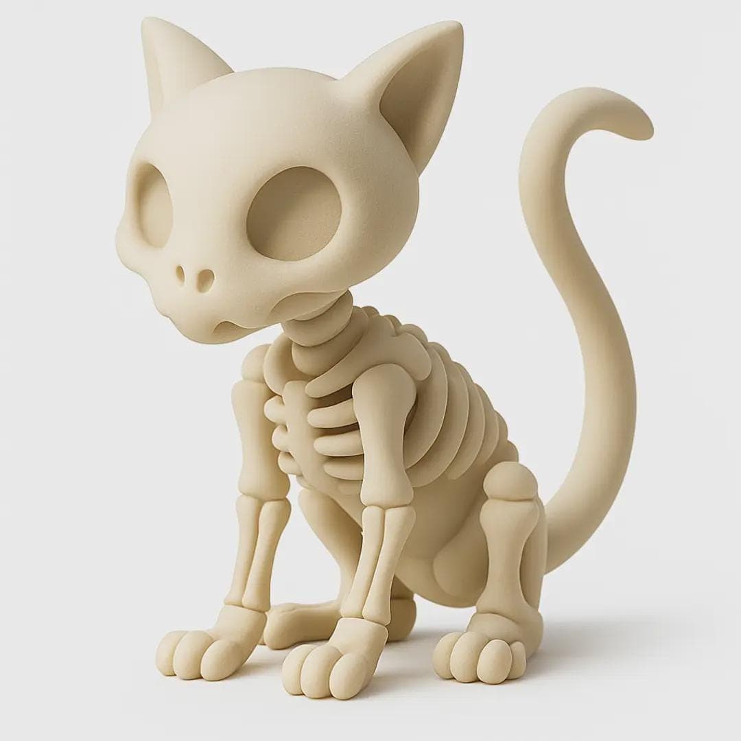 3D Printed Skeleton Cat Figurine, Gothic Desk Decor, Spooky Animal Statue